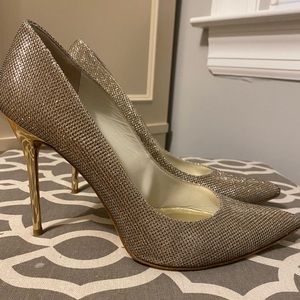 Stuart Weitzman Metallic Gold Point Toe Pumps